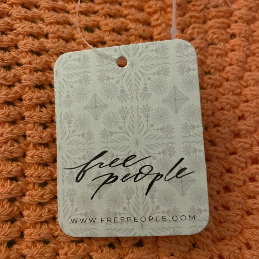 NWT Free People Fauxchet Stripe Crop Top | Peach Nectar Combo | Size L